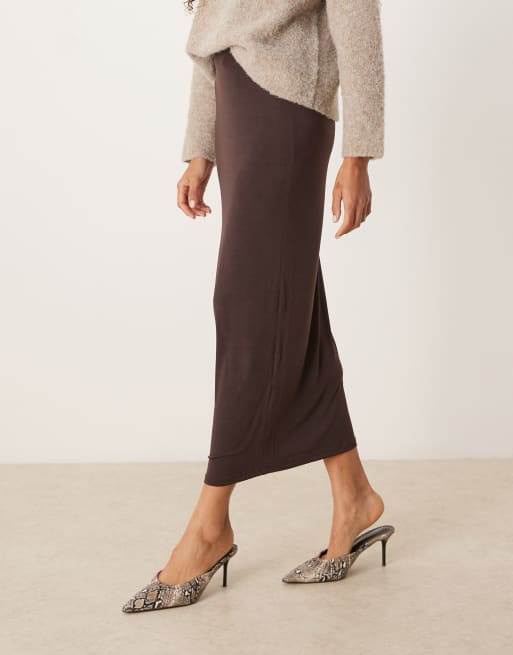Glamorous mid rise maxi skirt in chocolate brown, 5 of 5