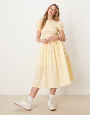 Glamorous - Midaxi-Kleid in gestreiftem Gelb mit Puffärmeln-Bunt