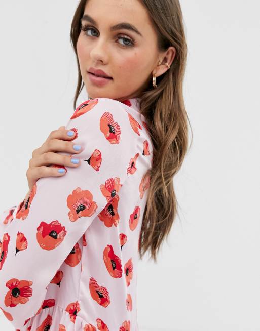 Glamorous midaxi smock dress in poppy print, 3 of 4