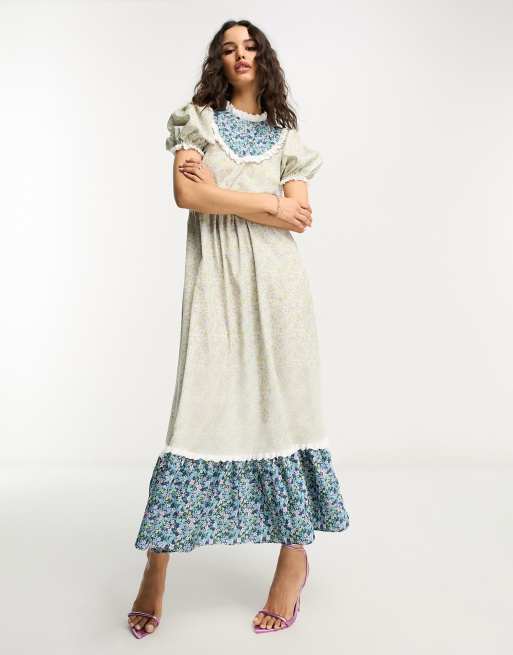 Glamorous midaxi tea dress in contrast vintage floral