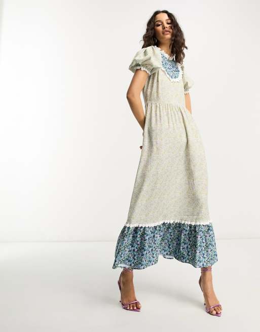Glamorous midaxi tea dress in contrast vintage floral ASOS