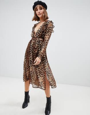 leopard print tie waist dress