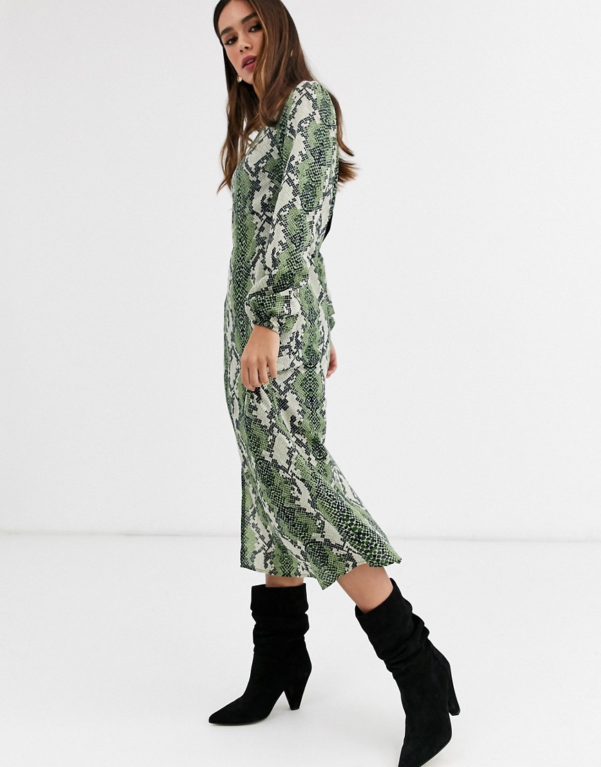Glamorous - Midi-jurk met opvallen slangenprint-Groen