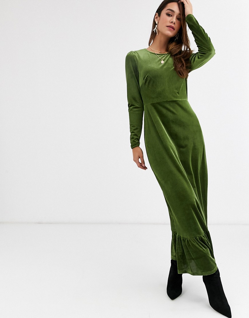 Glamorous - Midi-jurk met peplumzoom van fluweel-Groen