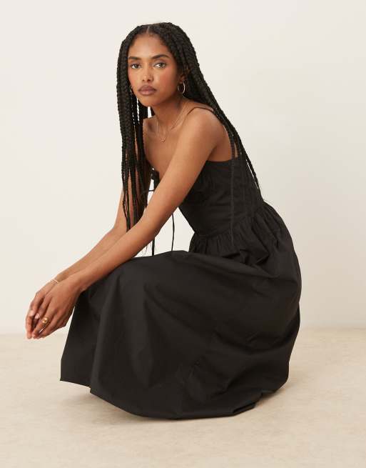 Glamorous - Midi jurk van popeline met gestrikte buste in zwart, 2 van 4