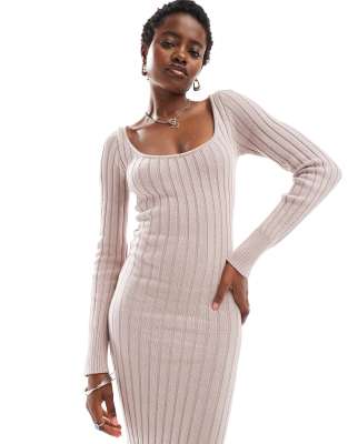 Glamorous midi rib knit dress in pale lilac