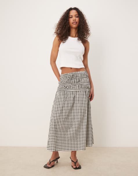 Glamorous midi skirt in black white gingham print