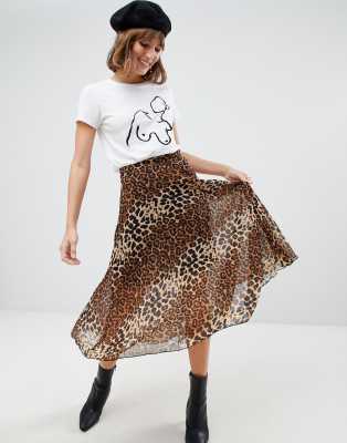 orange pleated leopard print skirt