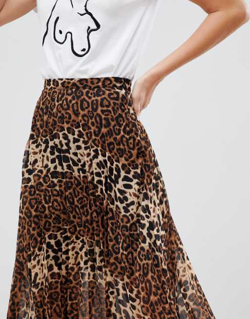 Glamorous midi skirt 2025 in pleated leopard print