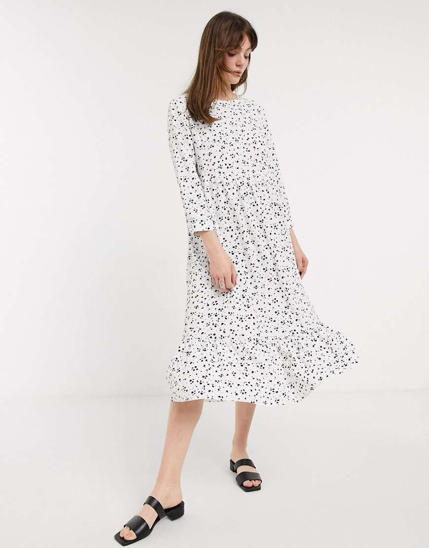Glamorous midi smock dress in spot print-White