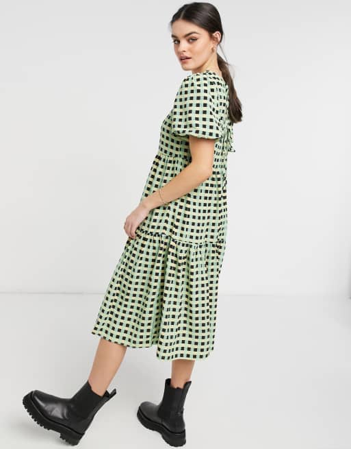 Glamorous midi smock dress with tiered skirt in check, 2 of 4