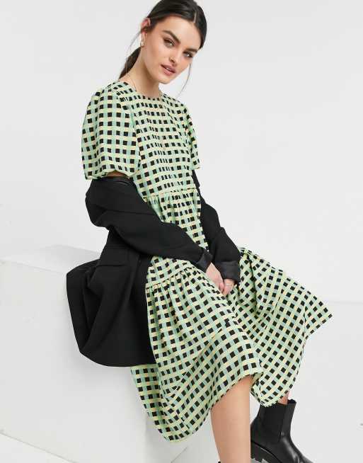 Glamorous midi smock dress with tiered skirt in check, 4 of 4