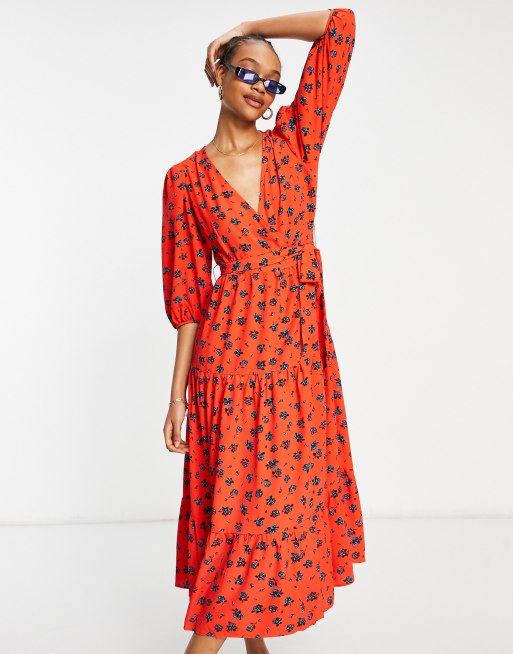 Glamorous midi tea dress in red floral | ASOS