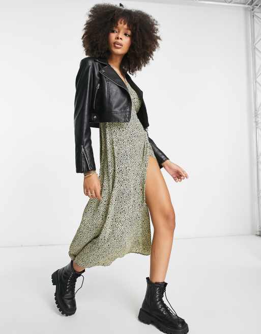 Glamorous – Midi-Wickelkleid in Senfgelb mit schwarzem Blümchenmuster, 4 von 4
