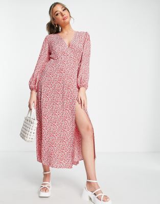 Glamorous midi wrap dress in red ditsy print - ASOS Price Checker