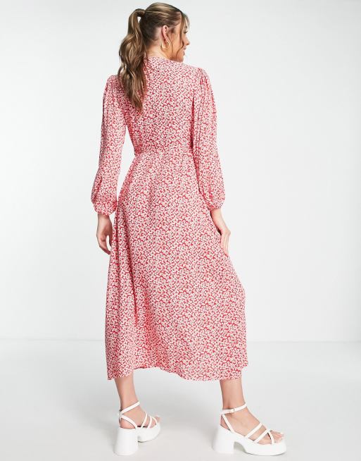 Glamorous midi wrap dress in red ditsy print, 2 of 4