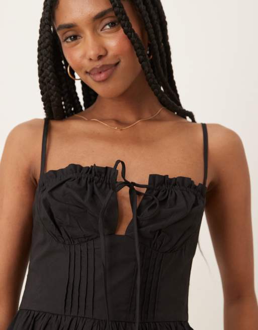 Glamorous - Robe mi-longue en popeline à corsage noué - Noir