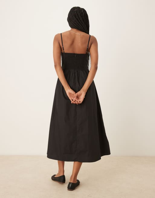 Glamorous - Robe mi-longue en popeline à corsage noué - Noir