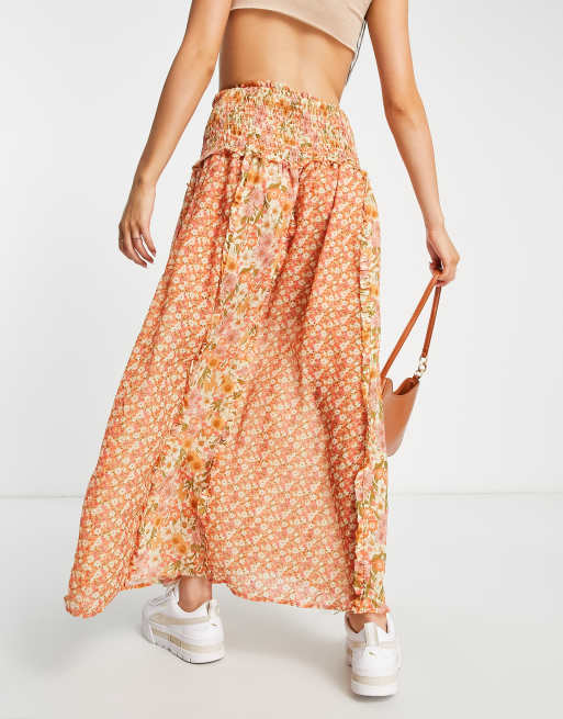 Glamorous – Midirock aus Chiffon im Boho-Stil mit buntem Vintage-Blumenmuster, 2 von 4
