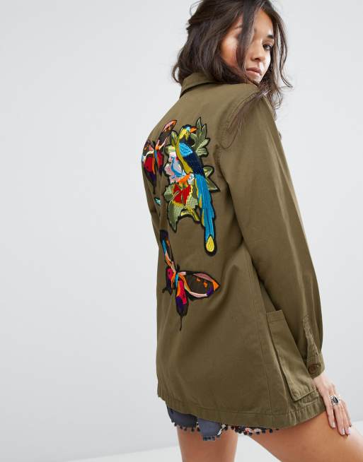 Khaki jacket outlet with embroidery