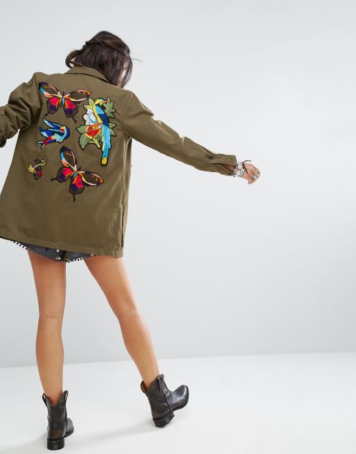 Glamorous Military Shirt Jacket With Embroidered Back Detail