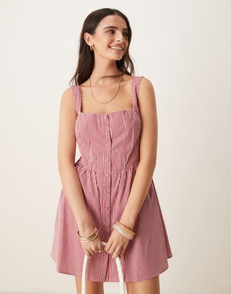 Glamorous milkmaid corset mini dress in red gingham - view 1