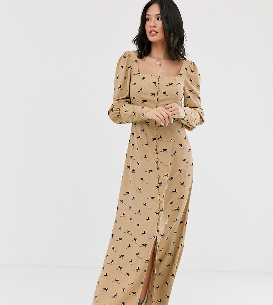 Glamorous Milkmaid Maxi Dress In All Over Horse Print-brown
