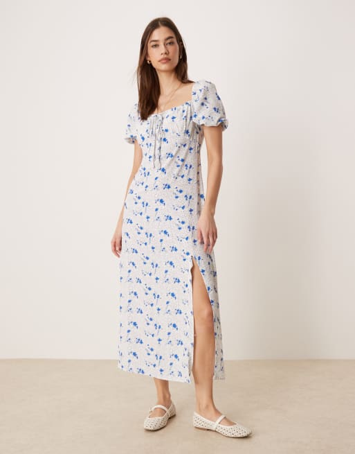 Glamorous milkmaid midi dress in blue dot vintage floral | ASOS