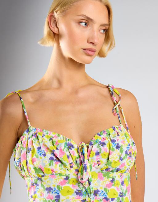 Glamorous Milkmaid midi-dress in bright watercolour floral, 3 of 4
