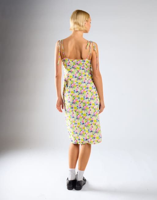 Glamorous Milkmaid midi-dress in bright watercolour floral, 4 of 4