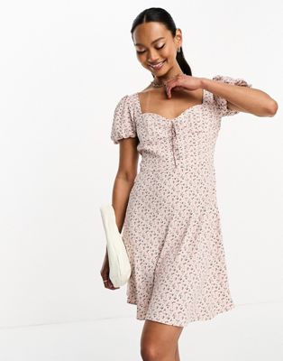 Glamorous milkmaid mini dress in vintage ditsy