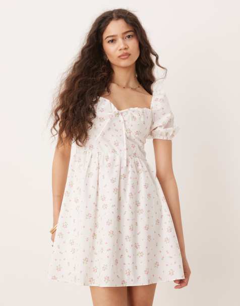 Glamorous milkmaid puff sleeve mini dress in pink ditsy floral - view 1