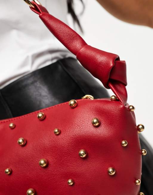 Glamorous Mini Bag with Studding in Dark Red