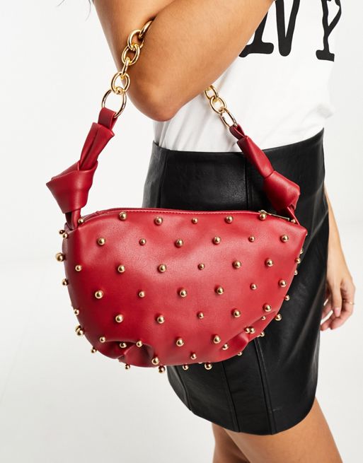 Glamorous Mini Bag with Studding in Dark Red