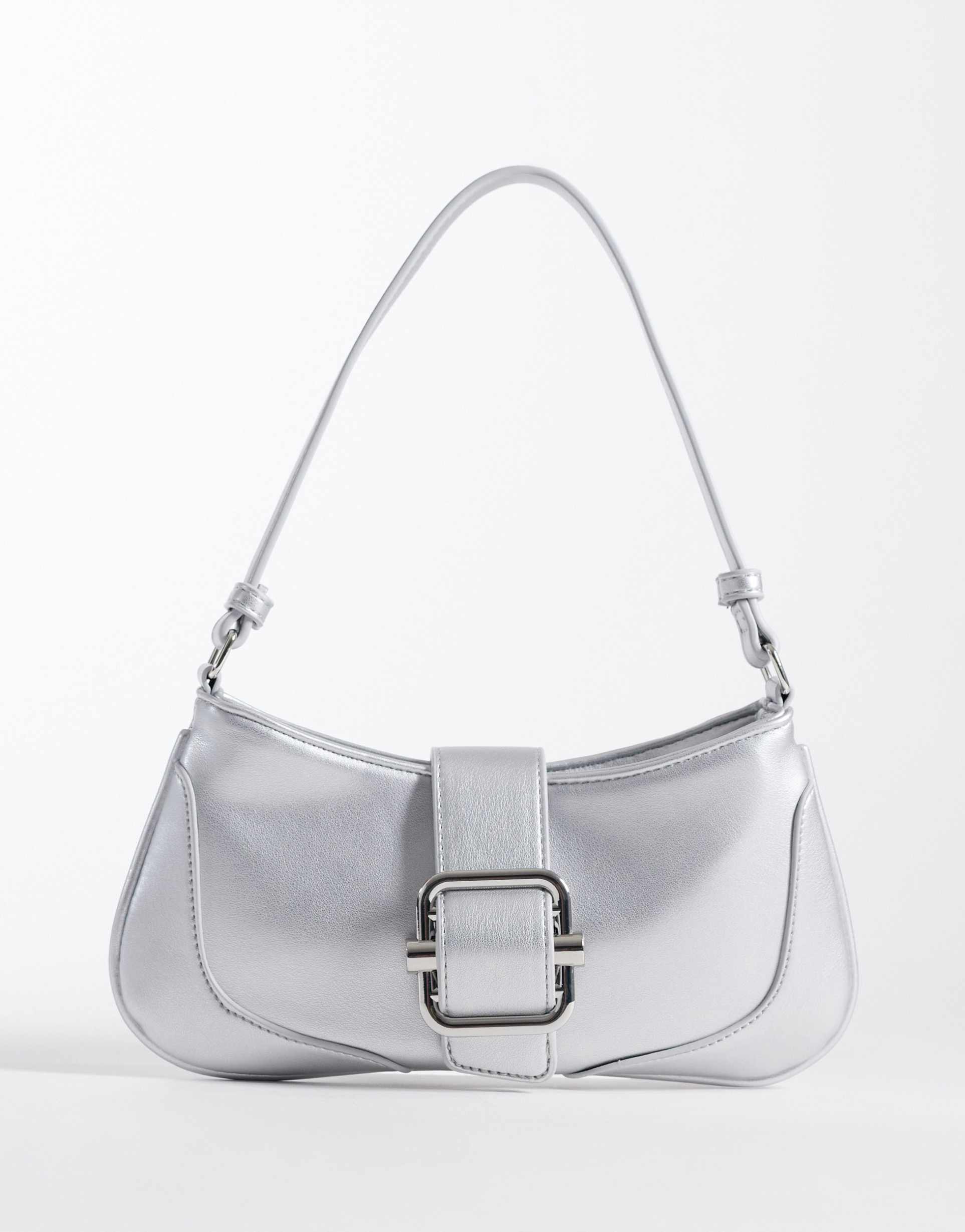 glamorous mini buckle shoulder bag in silver