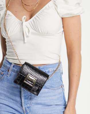 Glamorous Mini Cross Body Bag In Black Croc ModeSens