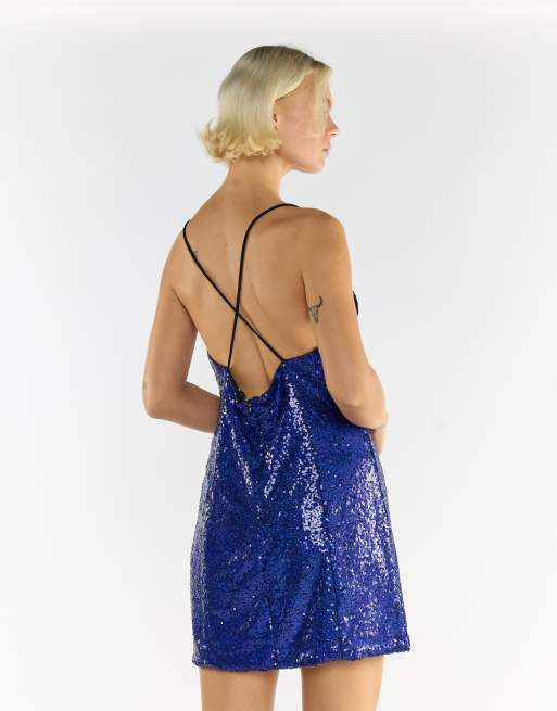 Glamorous Mini dress in bright blue sequin, 3 of 4