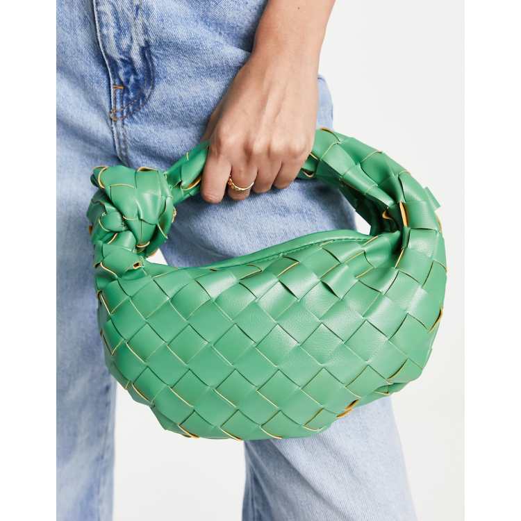 ASOS DESIGN cut out grab clutch bag in green straw