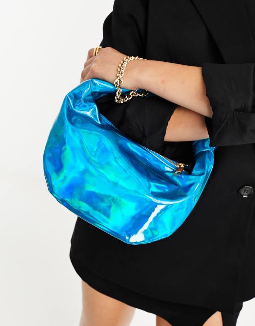 Glamorous mini grab bag in mermaid blue metallic, 3 of 4