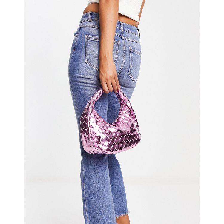 Girls Funky Metallic Pink Quilted PU Hobo Bag With Coin Purse