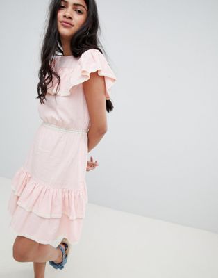 Glamorous - Mini-jurk met gelaagde ruches en afgewerkt met kant-Roze