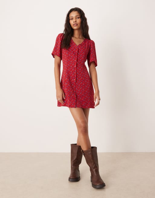Glamorous - Mini jurk met korte mouwen en knoopsluiting in bloemenprint, 3 van 4