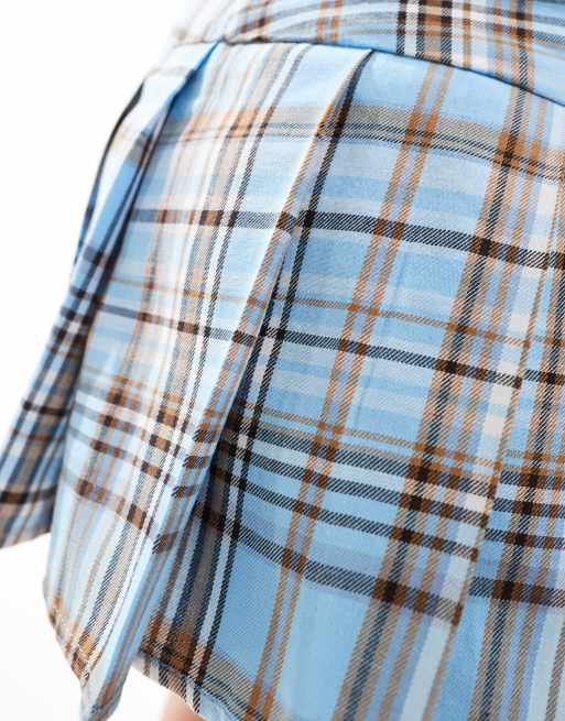 Glamorous mini pleated kilt skirt in blue tartan check, 5 of 5