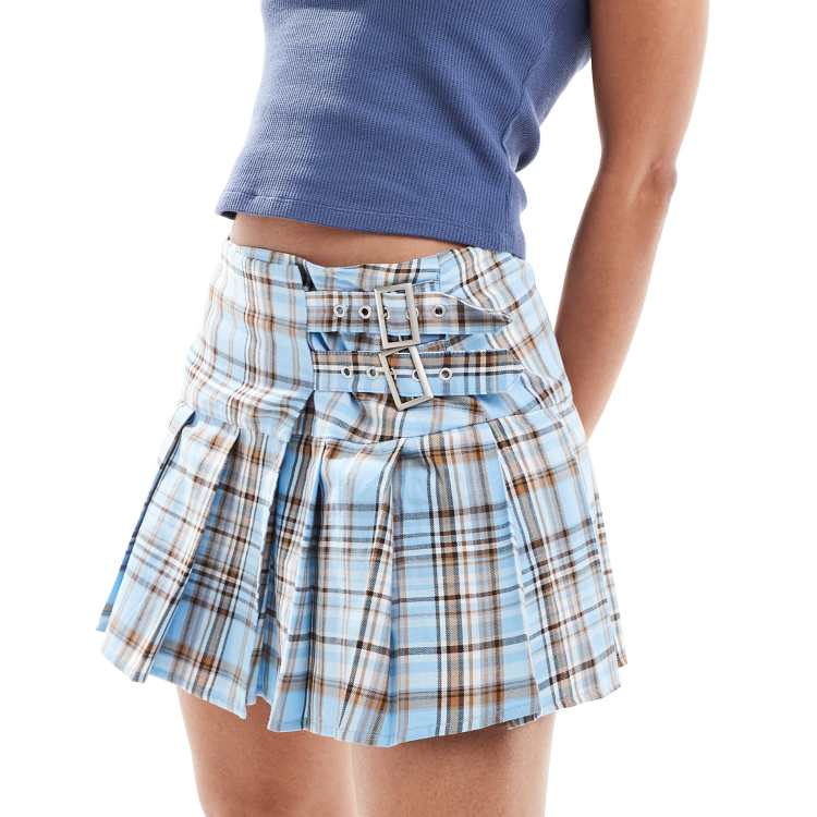 Glamorous mini pleated kilt skirt in blue tartan plaid | ASOS