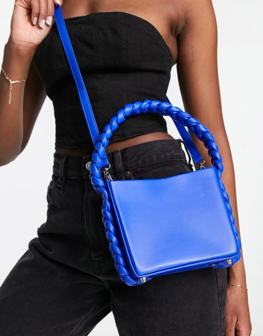 Glamorous Mini sac main avec poign e tress e Bleu lectrique