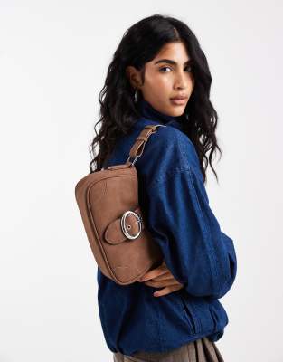 Glamorous - Mini sac porté épaule en imitation daim avec boucle en métal - Marron-Brown