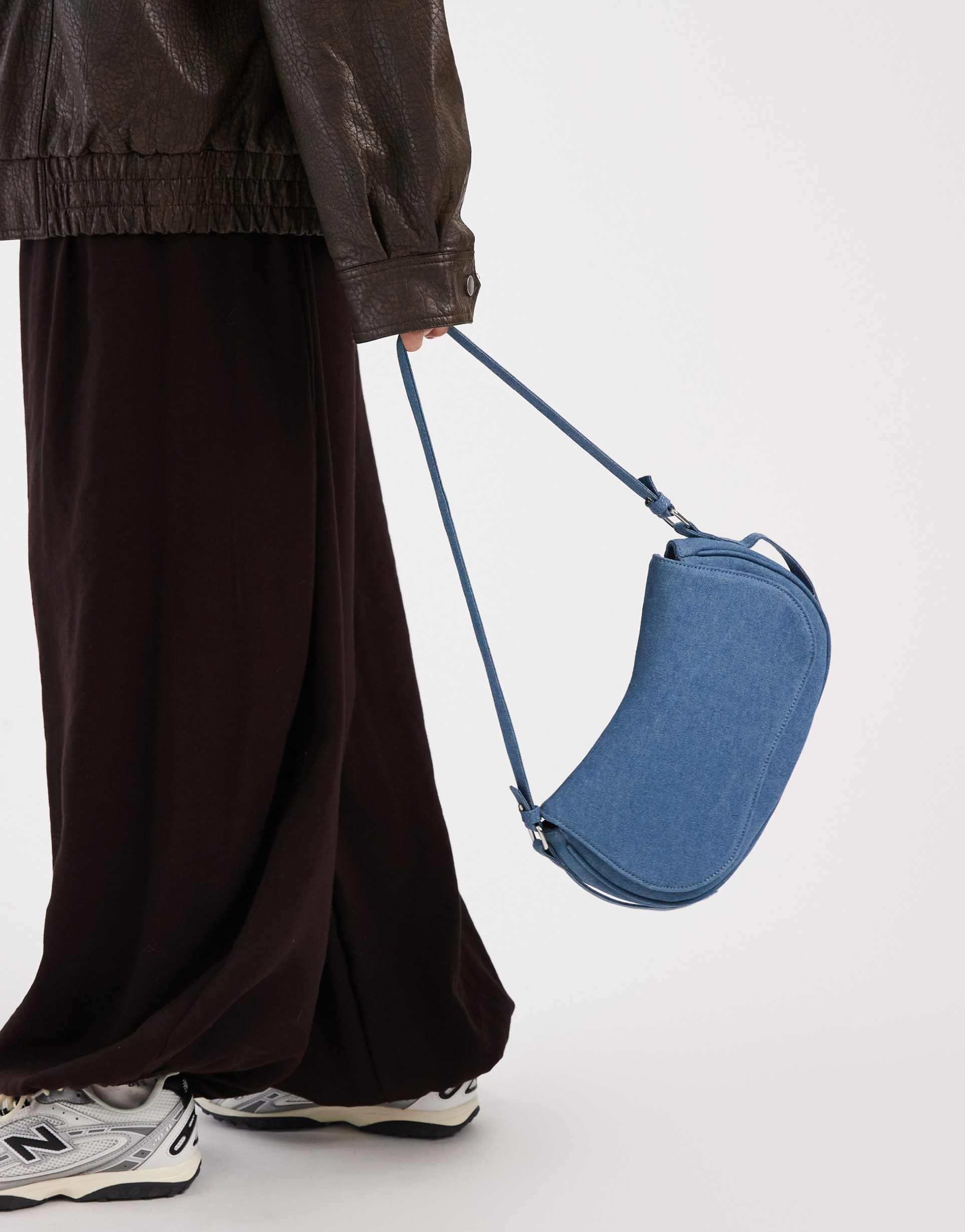 glamorous mini saddle bag in denim blue