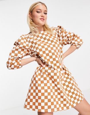 Glamorous mini shift dress in checkerboard denim-Multi