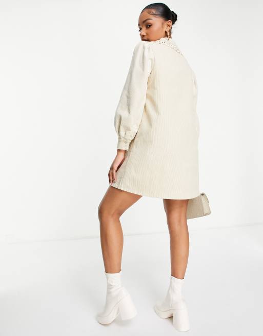 Glamorous mini shift dress in cord with exaggerated lace collar | ASOS