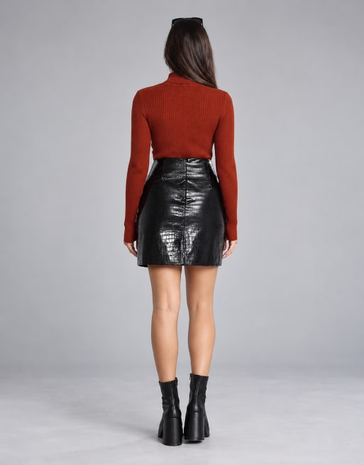 Glamorous Mini skirt in black croc pu, 3 of 3